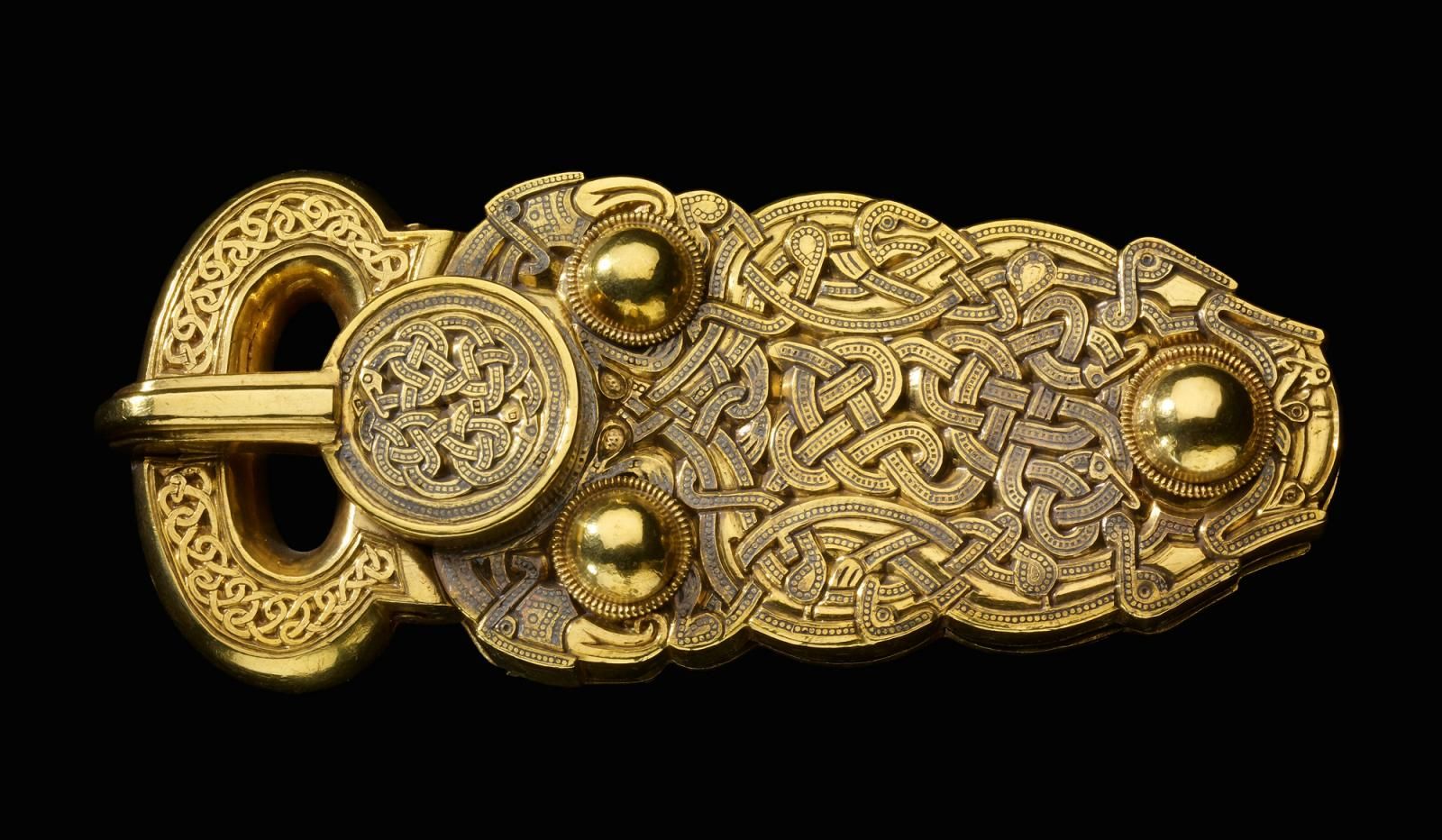 Gold belt buckle from the ship burial at Sutton Hoo